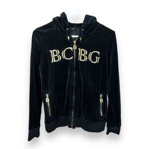 Large Y2k BCBG Maxazria Black Velour Gold Print Hardware Vintage